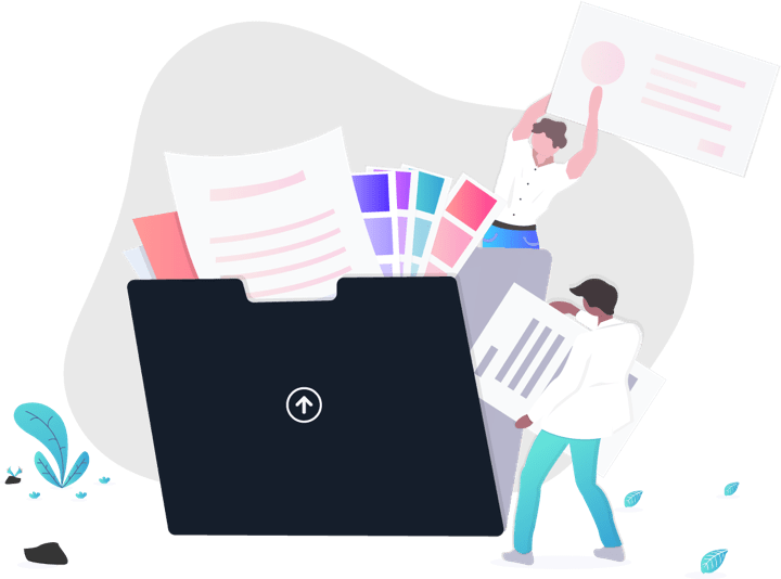 illustration of two peoples taking files out of folder